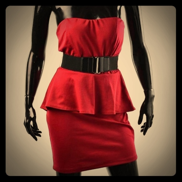 Red Joni Peplum Dress BY: Guess - Picture 1 of 5